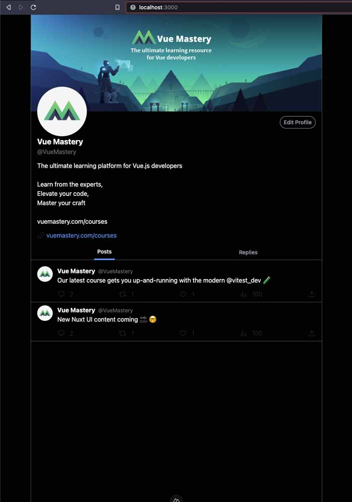 Demo of X (Twitter) profile UI created in Nuxt UI