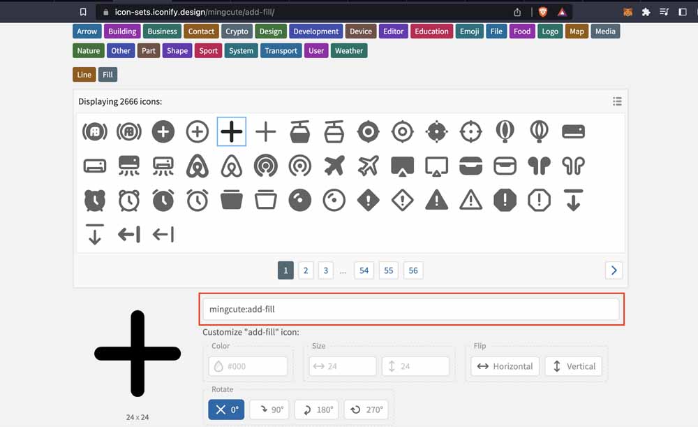 Iconify site showing icons
