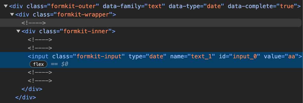FormKit code inspected in the browser