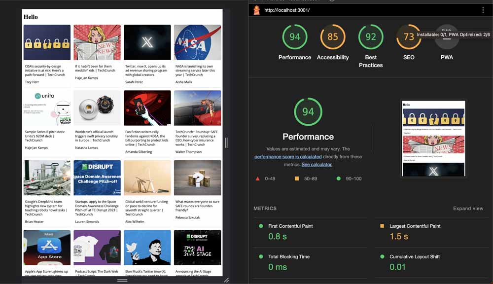 Performance test score after using NuxtImage