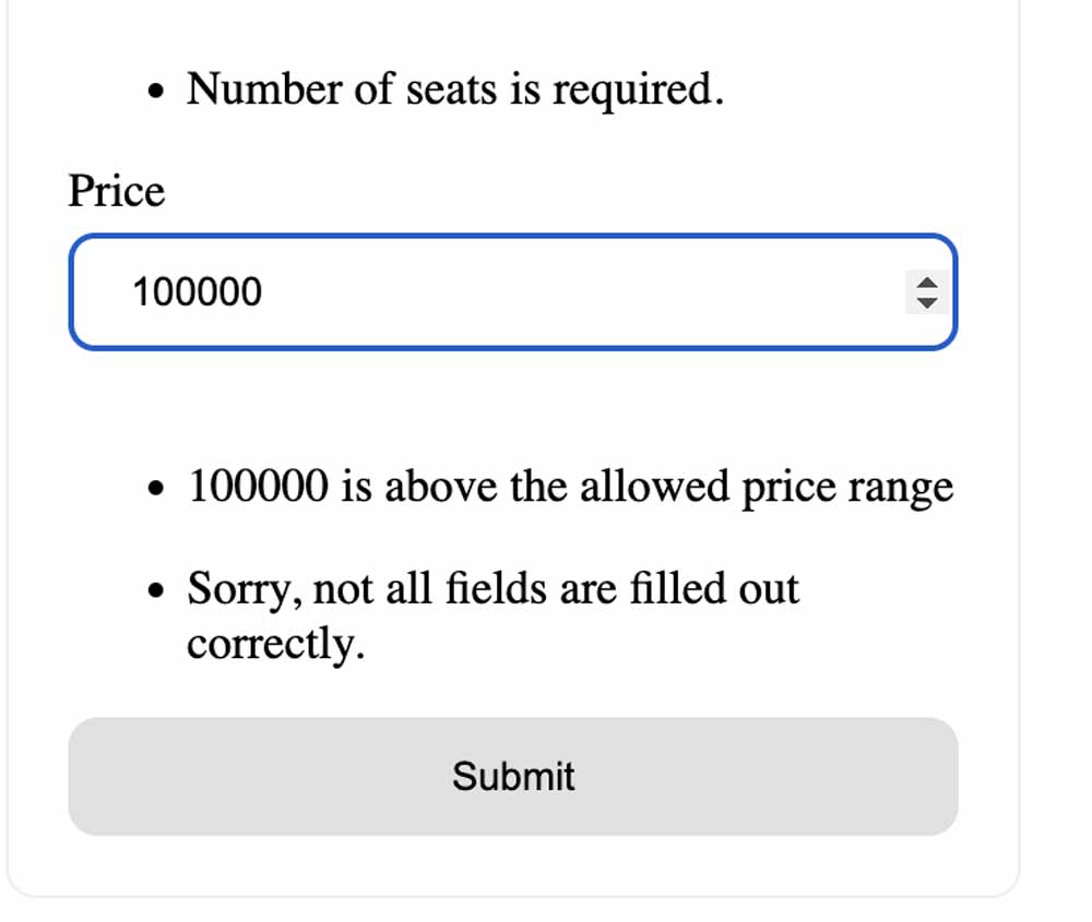 Custom error message