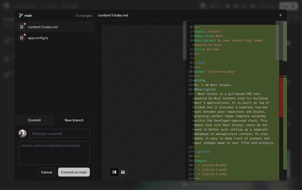 Save on Nuxt Studio modal