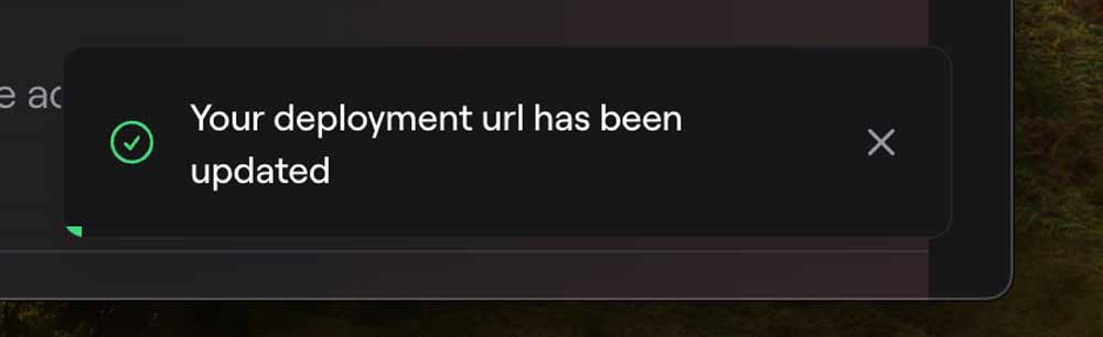 Successful deployment toast notification