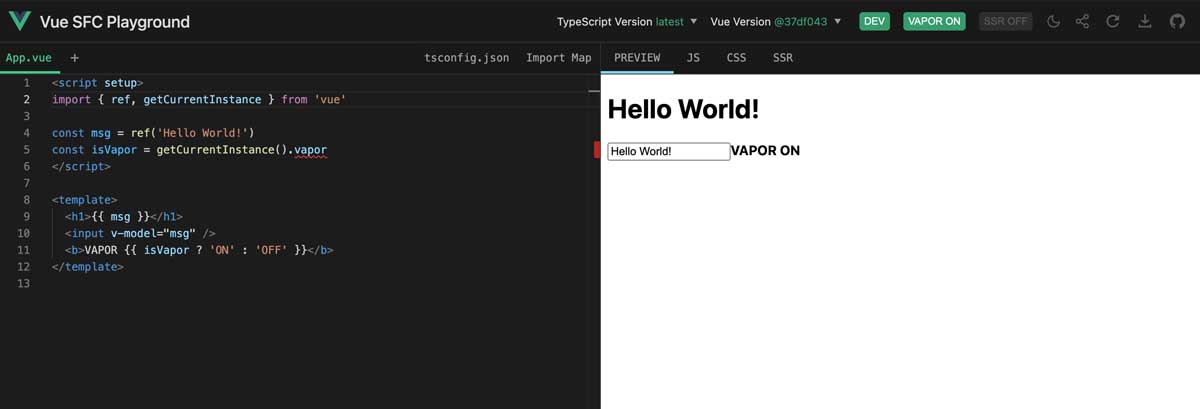Vapor mode playground in dark mode