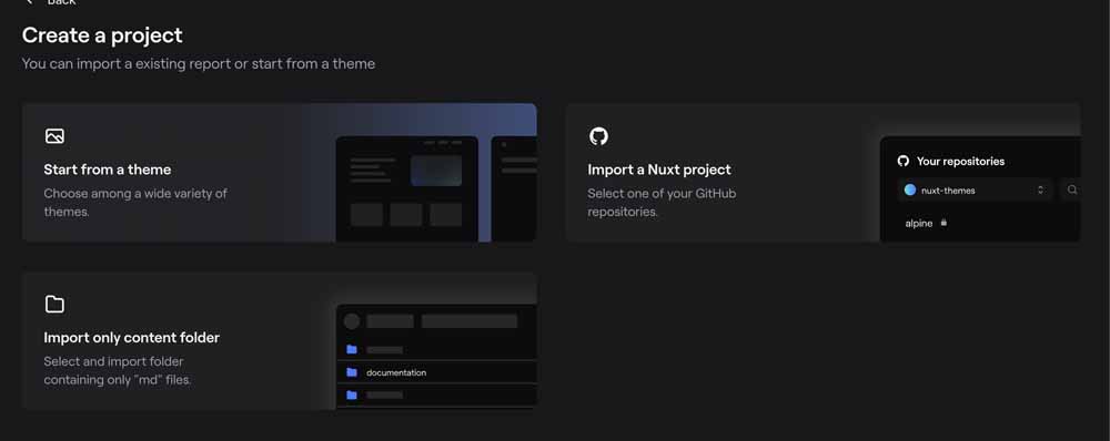 Options for creating a project