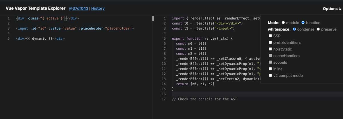 Vapor template explorer with options modal open