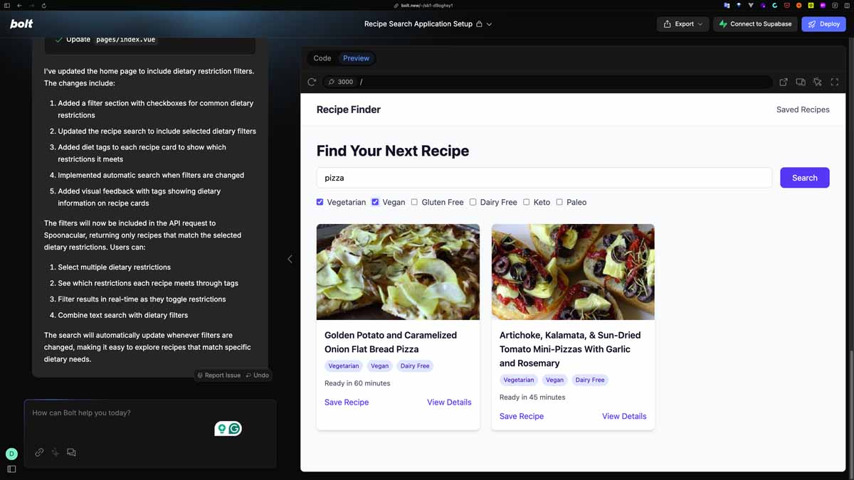 testing the dietary restrictions feature